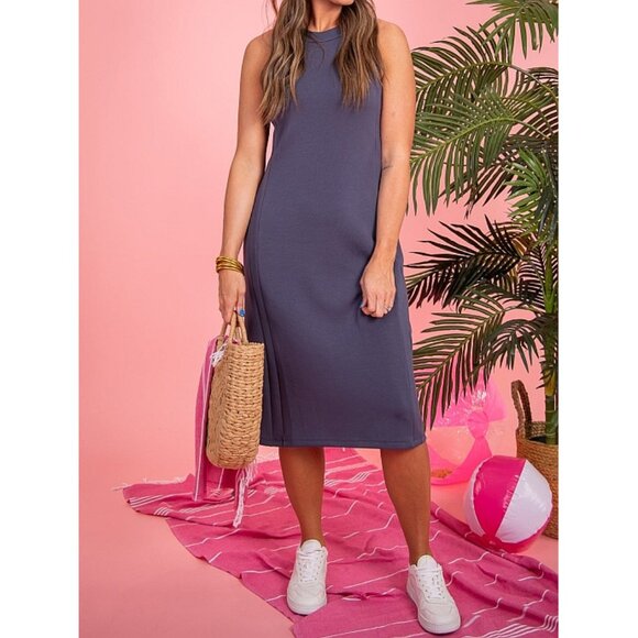 Spanx AirEssentials Tank Midi Dress Dark Storm Blue Sleeveless Soft Traveling S - Picture 3 of 12
